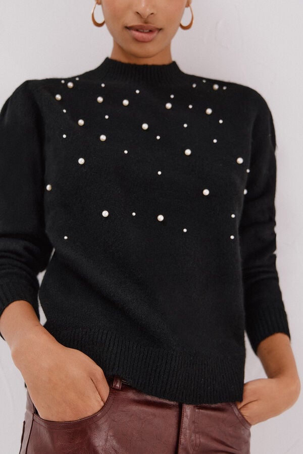 Cortefiel Jersey punto perlas Black