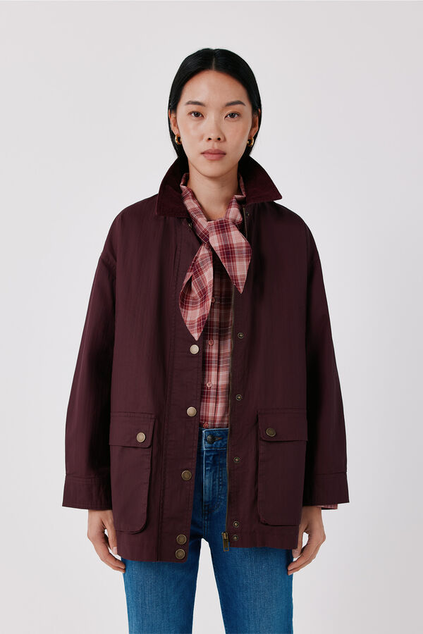 Cortefiel Long waxed parka Maroon