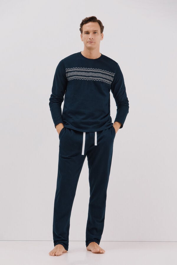 Cortefiel Fleece jersey-knit pyjamas set Navy