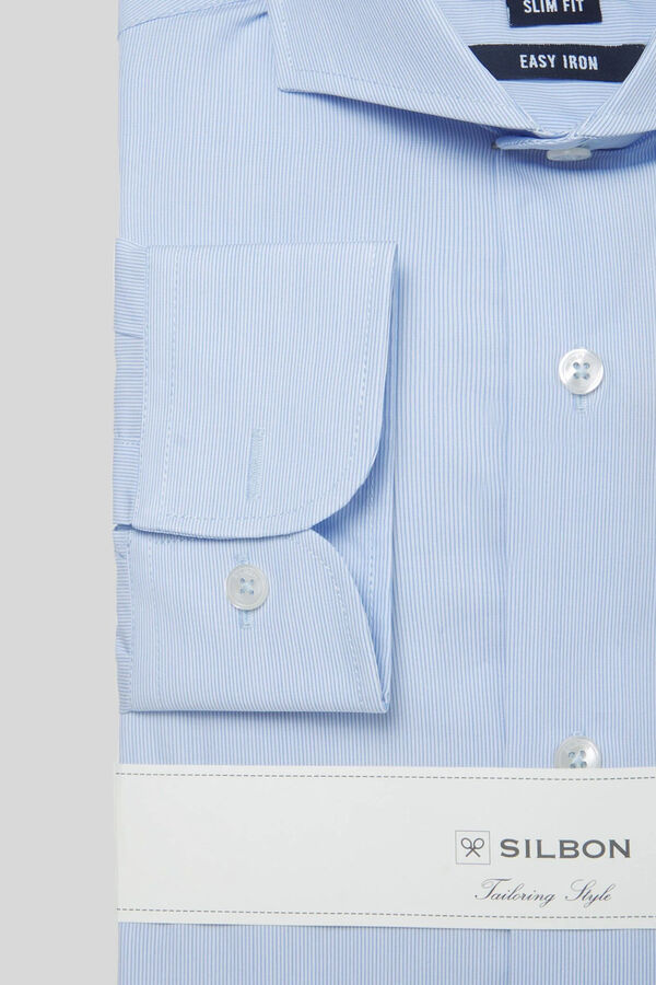Cortefiel Single-cuff mini striped dress shirt Blue