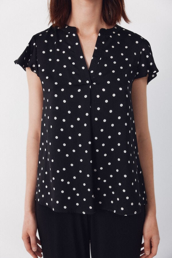 Cortefiel Blusa fluida manga com folho Cinzento