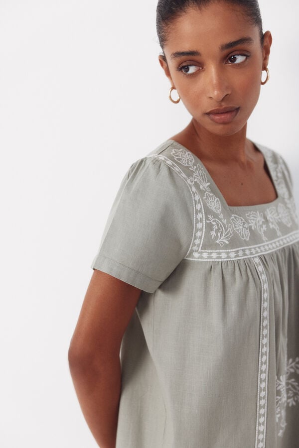 Cortefiel Floral embroidered dress Printed blue