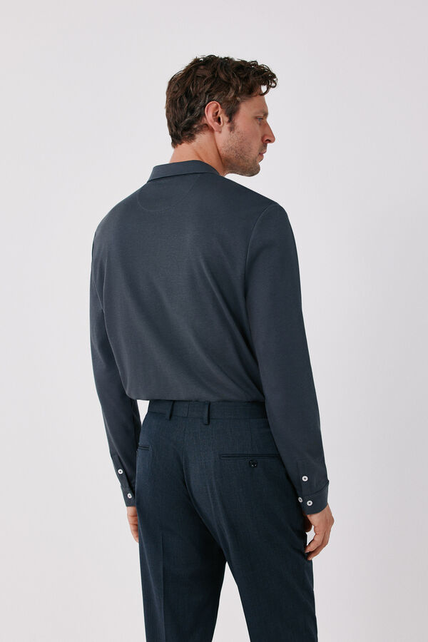 Cortefiel Long sleeve refined polo shirt Dark grey