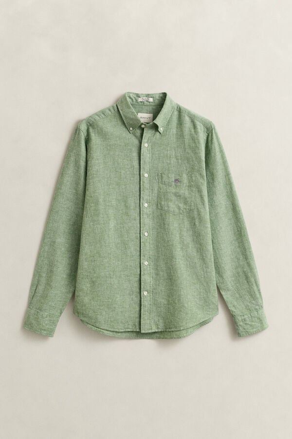 Gant Camisa Regular Fit em algod&atilde;o e linho Verde