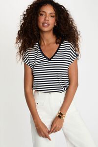 Morgan T-shirt de riscas com gola em bico