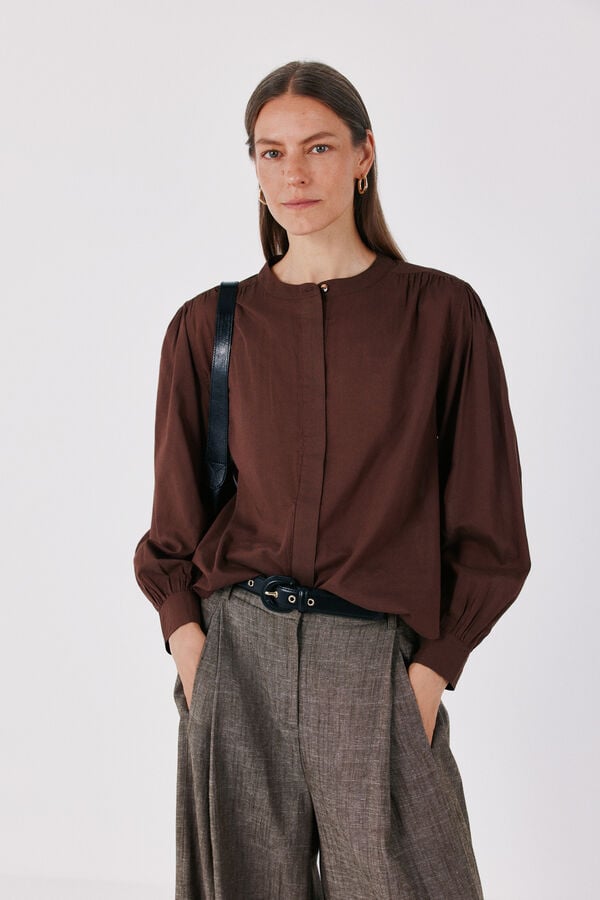 Cortefiel Lightweight cotton blouse Brown