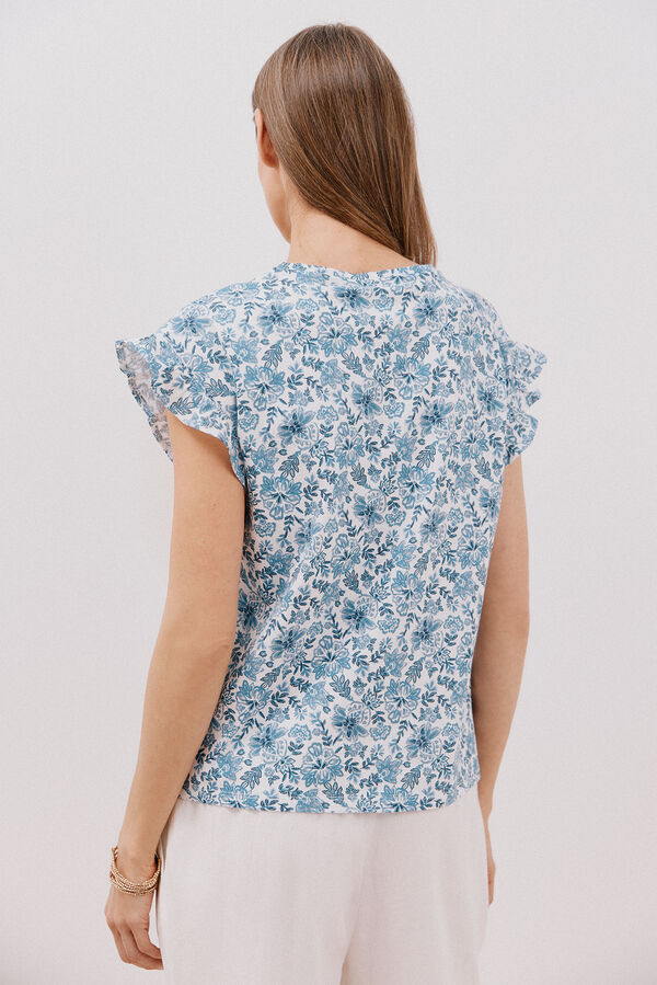 Cortefiel Essential ruffle t-shirt Printed blue