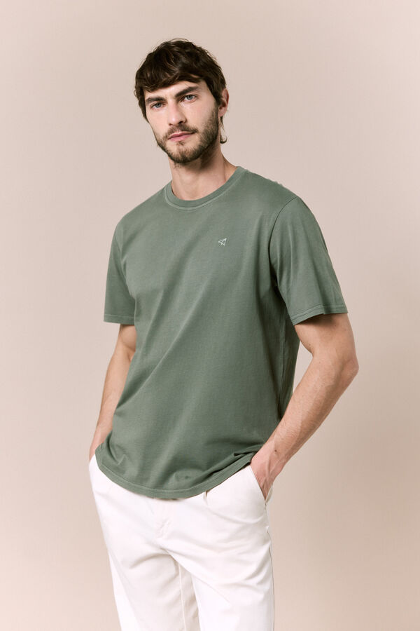 OOTO T-shirt b&aacute;sica lavada Verde