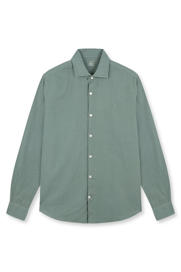 OOTO Camisa manga comprida em algod&atilde;o e linho Verde