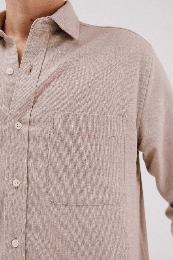 Cortefiel Flannel herringbone shirt Beige