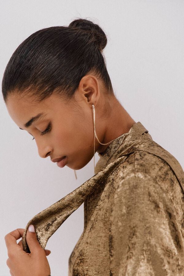 Cortefiel Gold effect bow or tie blouse Gold