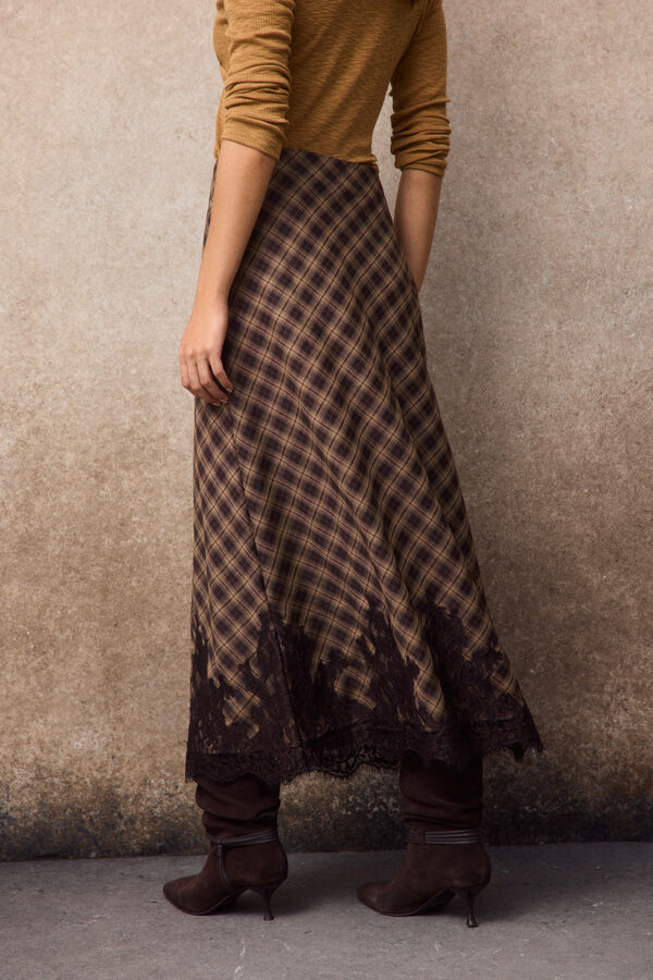 Slowlove Plaid midi skirt Printed brown
