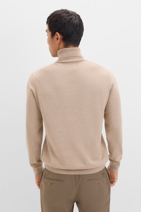 Cortefiel Cotton/silk cashmere high neck jumper  Beige