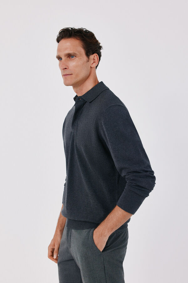Cortefiel Camisola de malha fina b&aacute;sica gola polo Azul