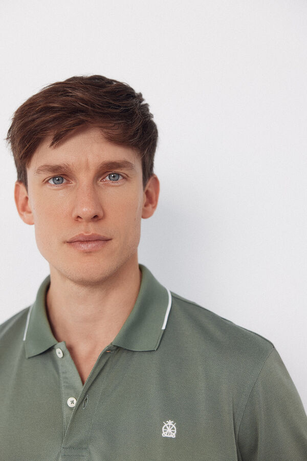 Cortefiel Coolmax&reg; jacquard collar polo shirt Kaki