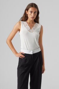 Cortefiel Sleeveless top with lace White