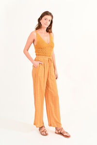 Cortefiel Women's long printed trousers with tie belt Yellow