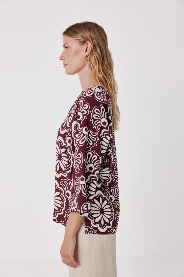 Cortefiel Blusa estampada t&uacute;nica amplia Estampado granate