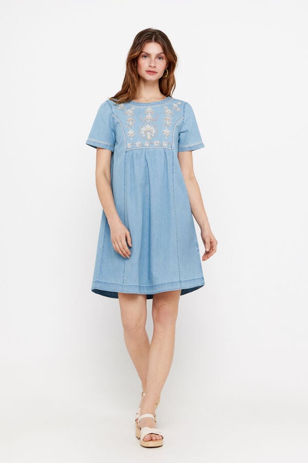 Cortefiel Embroidered tunic dress Blue