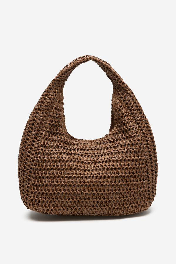 Cortefiel Braided hobo bag Dark brown