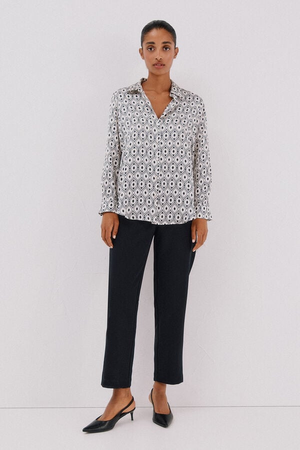 Cortefiel Satin-finish shirt Printed white
