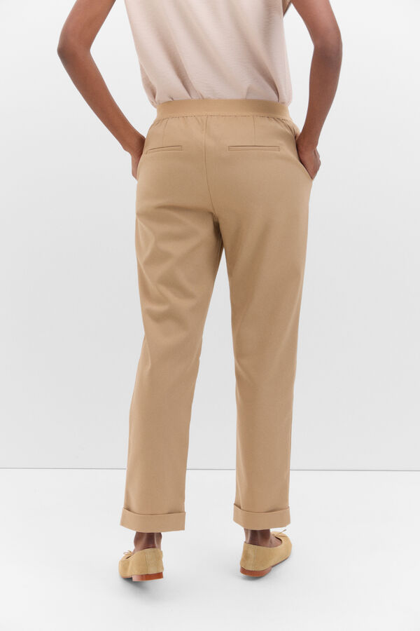 Cortefiel Straight trousers with elasticated back Beige