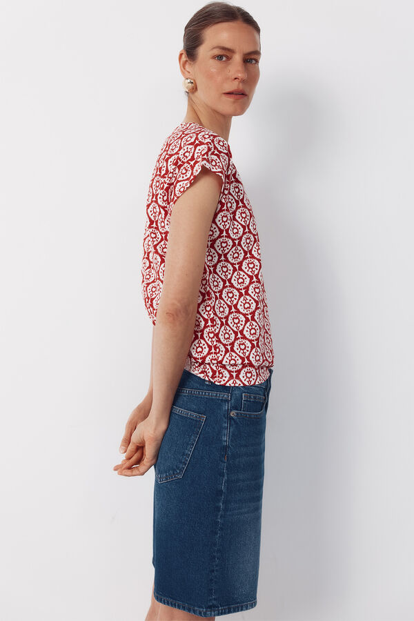 Cortefiel Basic t-shirt with gold buttons Printed orange