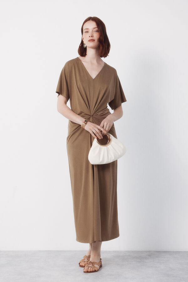 Cortefiel Vestido largo nudo Kaki