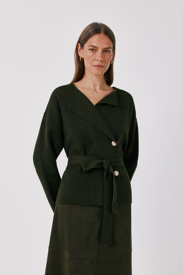 Cortefiel Knitted belted jacket Kaki