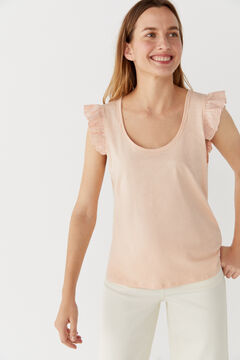 Cortefiel Schiffli flounced T-shirt Pink
