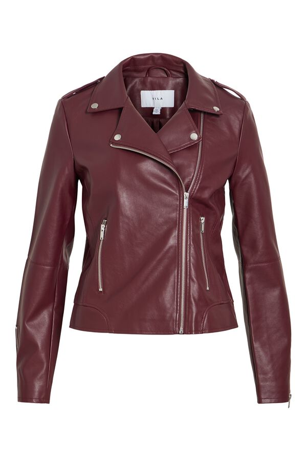 Vila Faux leather biker jacket Maroon