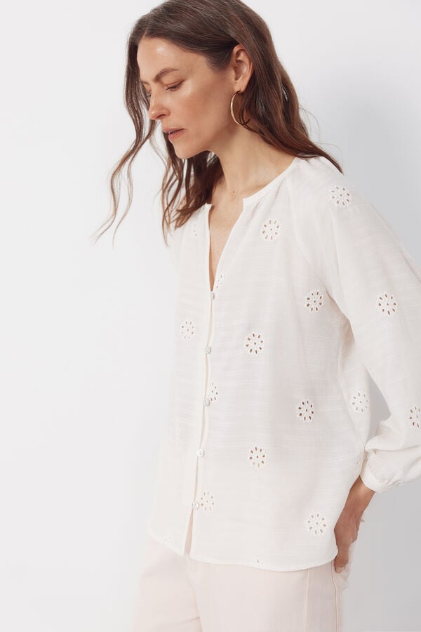 Cortefiel Embroidered blouse Ivory