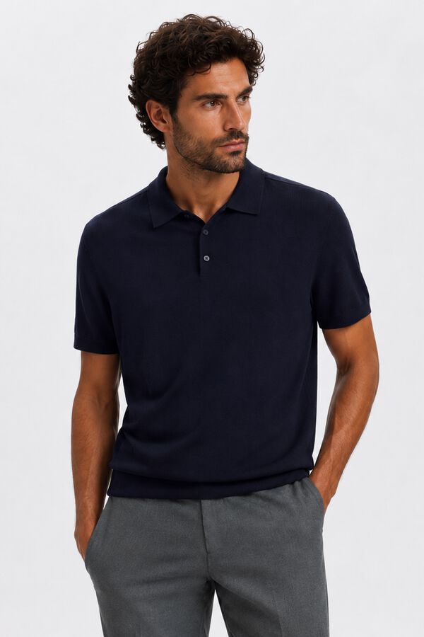 Selected Short sleeve jersey-knit polo shirt Navy