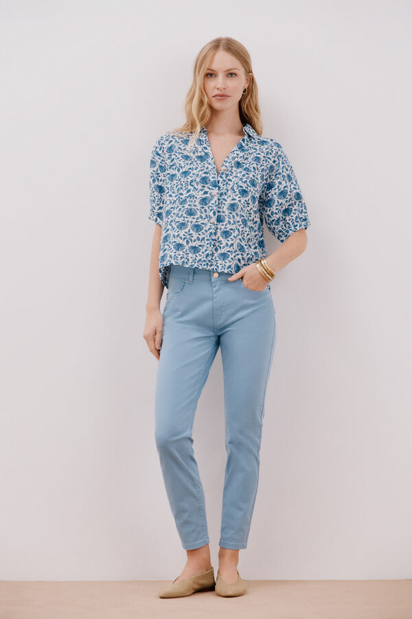 Cortefiel Colored cropped skinny pants Blue