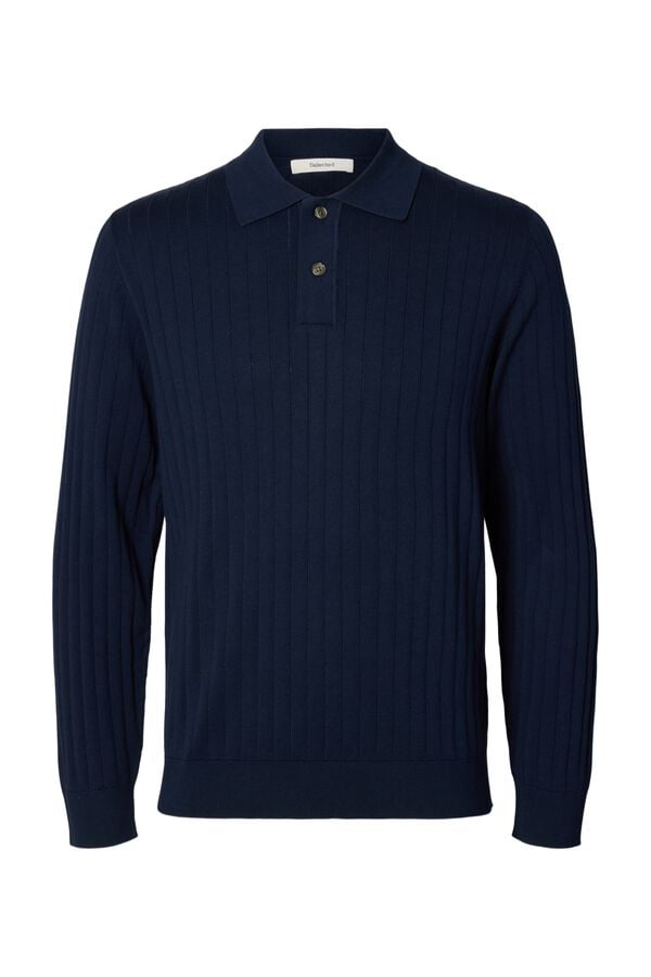 Selected Polo de malha de manga comprida Azul