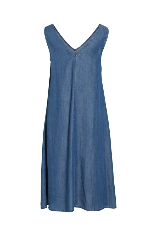 Vila Vestido midi de al&ccedil;as em tencel Azul
