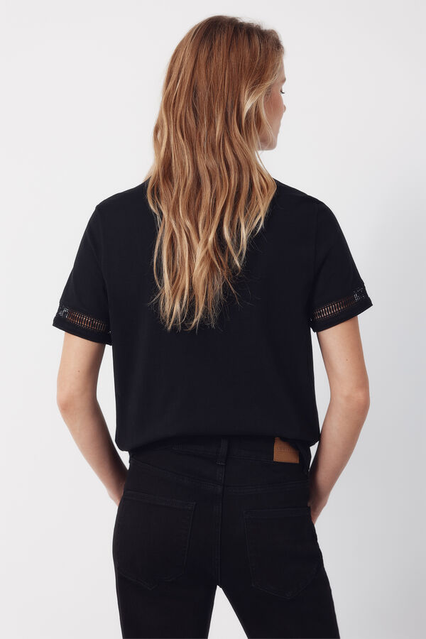 Cortefiel Hemstitch detail t-shirt Black