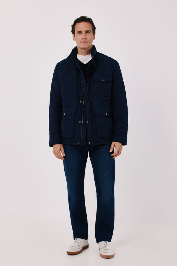 Cortefiel Diamond quilted field jacket Navy