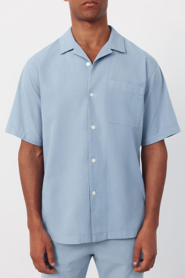 Cortefiel Plain short sleeve bowling collar shirt Blue