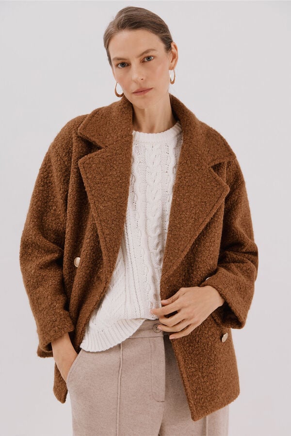 Cortefiel Short soft fabric coat Beige