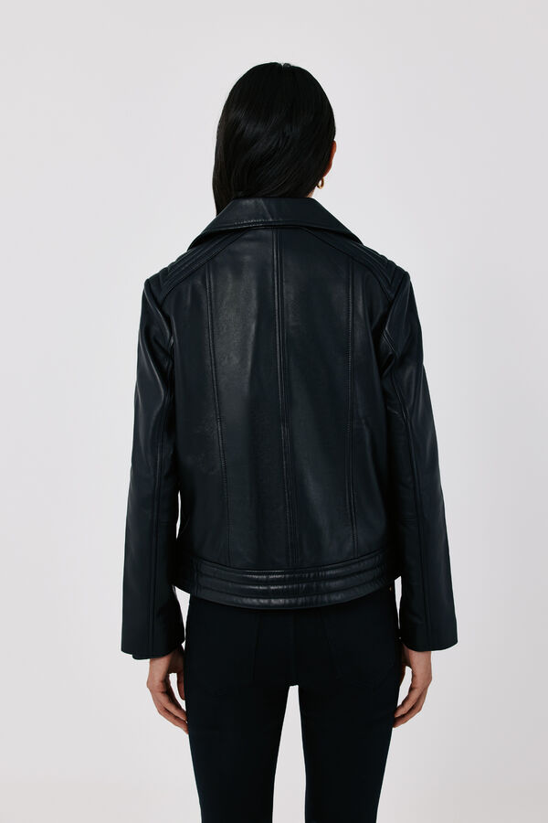 Cortefiel Leather zip fastening jacket Black