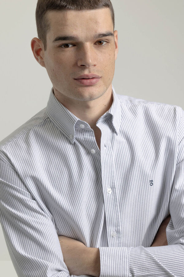 PuroEGO Camisa oxford riscas de algodão slim Azul