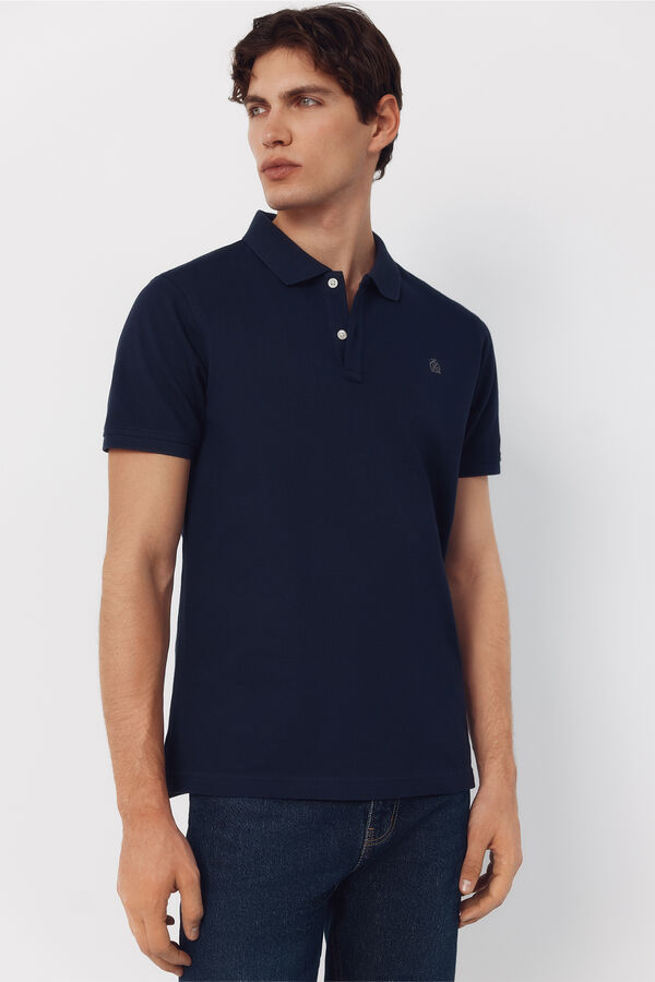 Cortefiel Piqu&eacute; basic slim polo shirt Navy