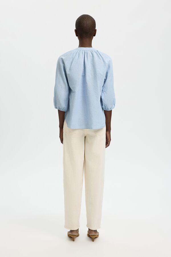 Selected Blusa manga 3/4 em linho Azul