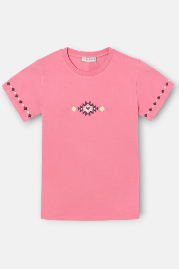 Silbon T-shirt de mulher com bordados Subiu