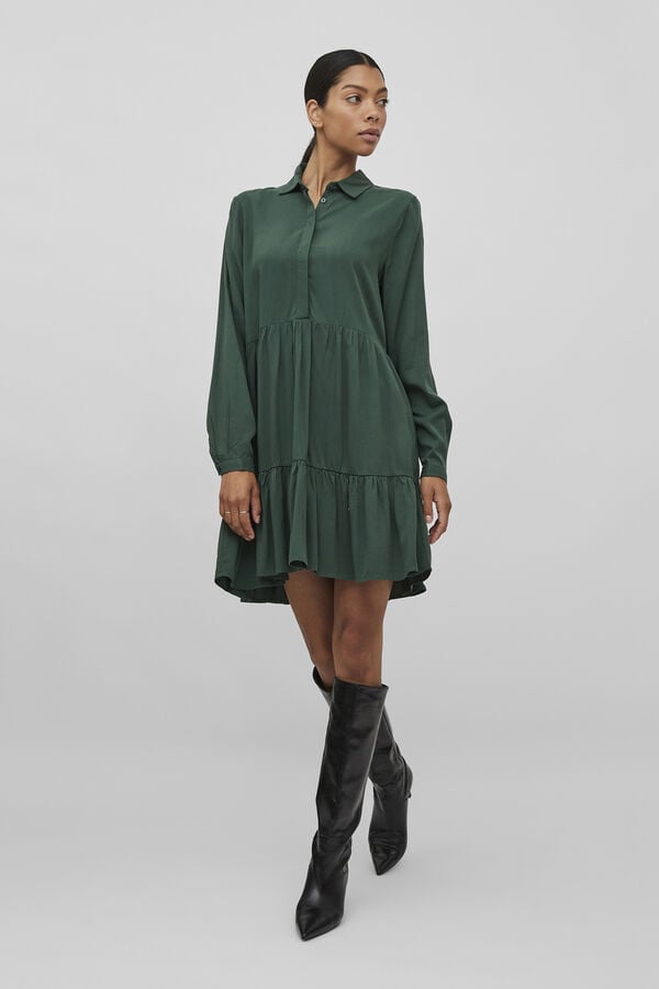 Cortefiel Short dress with long sleeves Green