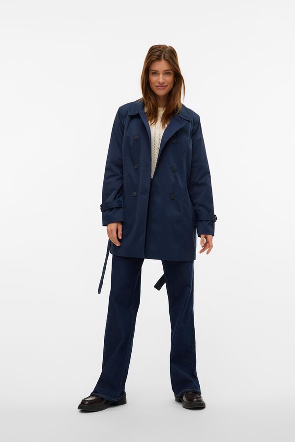 Vero Moda Women's 3/4 trench coat with belt Navy