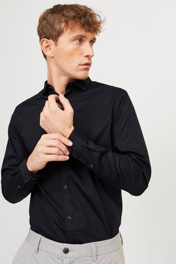 Jack & Jones Camisa slim fit em algod&atilde;o Preto