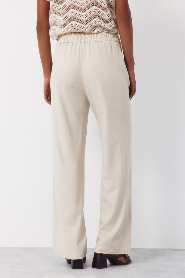 Cortefiel Linen trousers with gold buttons Beige