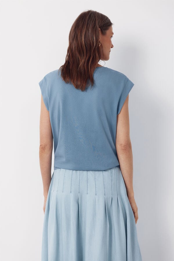 Cortefiel Floral crochet ribbon t-shirt Blue